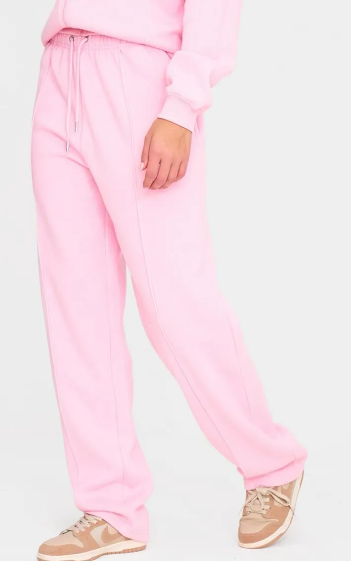 Baby Pink Seam Detail Wide Leg Sweatpants