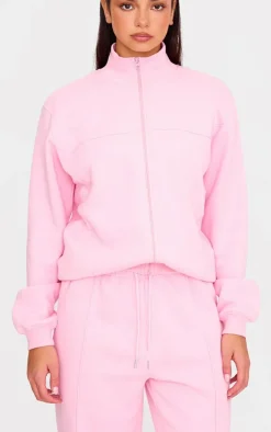 Baby Pink Seam Detail Wide Leg Sweatpants