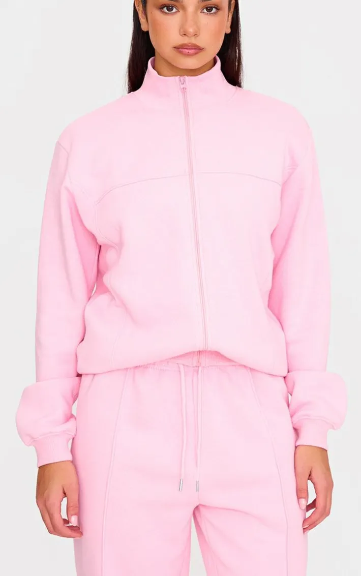 Baby Pink Seam Detail Wide Leg Sweatpants