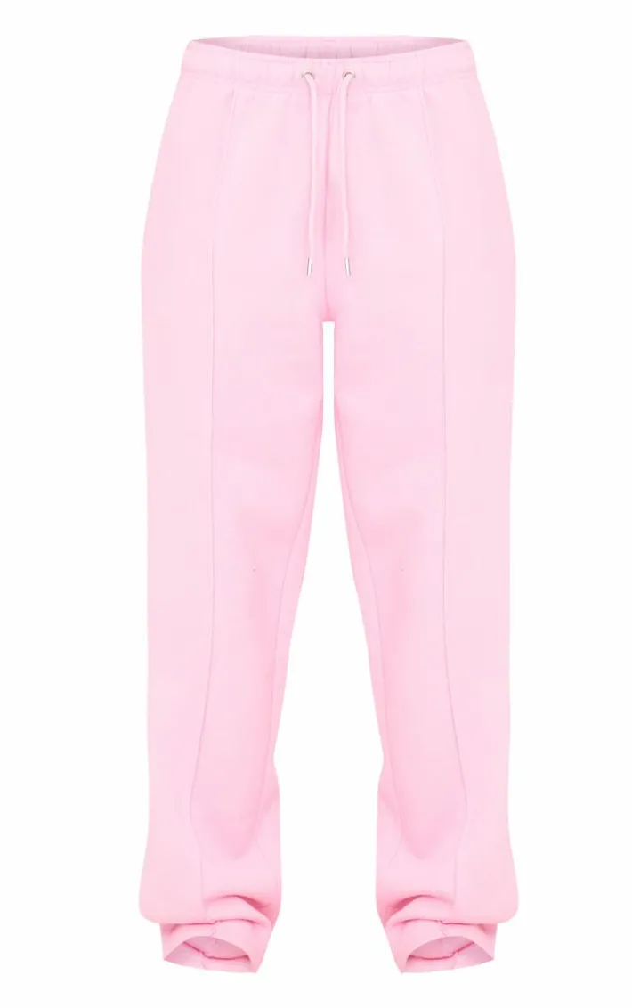 Baby Pink Seam Detail Wide Leg Sweatpants