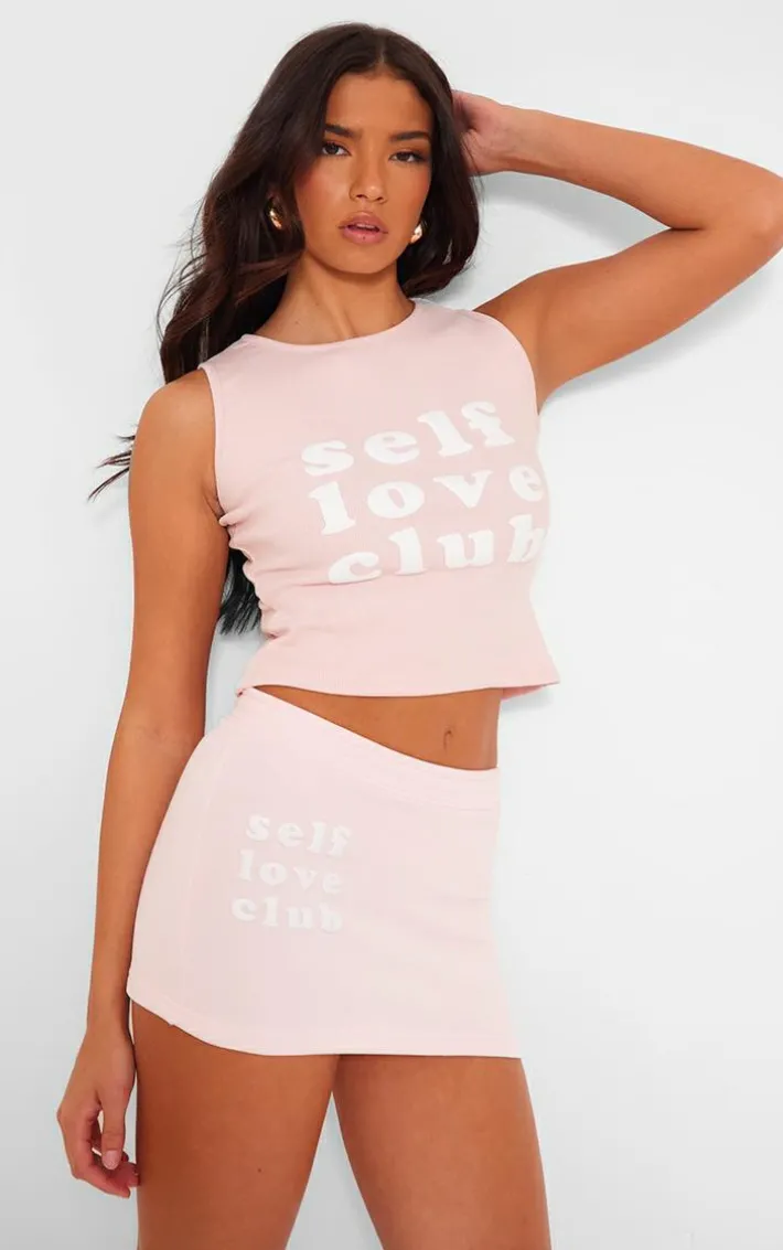 Baby Pink Self Love Club Graphic Sweat Skirt