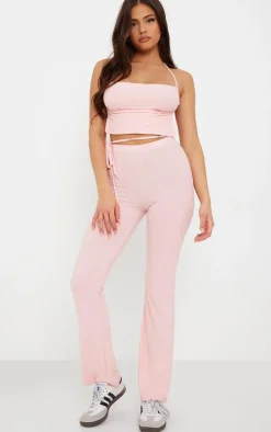 Baby Pink Soft Touch Tie Waist Straight Leg Pants