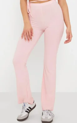 Baby Pink Soft Touch Tie Waist Straight Leg Pants