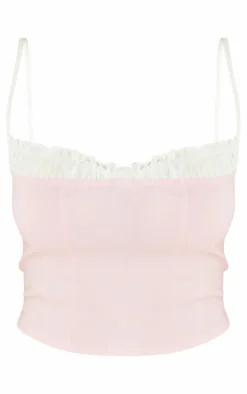 Baby Pink Stretch Woven Contrast Bow Detail Top