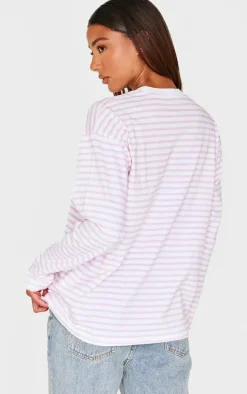 Baby Pink Stripey Oversized T Shirt