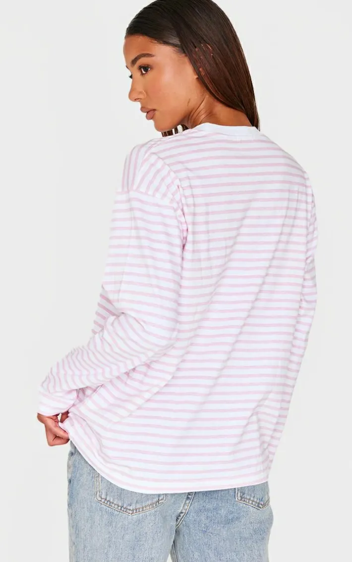 Baby Pink Stripey Oversized T Shirt