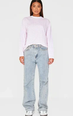 Baby Pink Stripey Oversized T Shirt