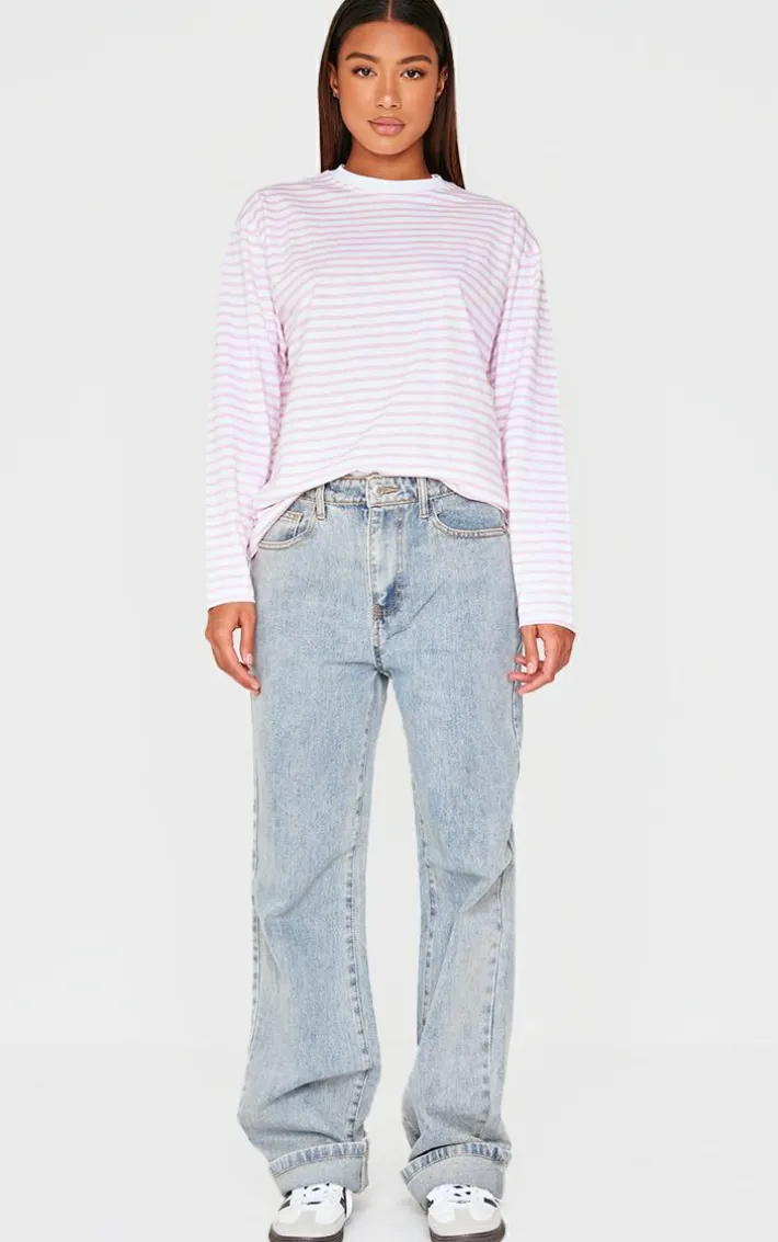 Baby Pink Stripey Oversized T Shirt