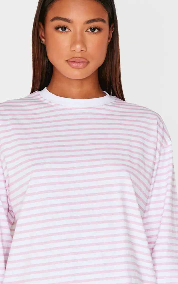 Baby Pink Stripey Oversized T Shirt