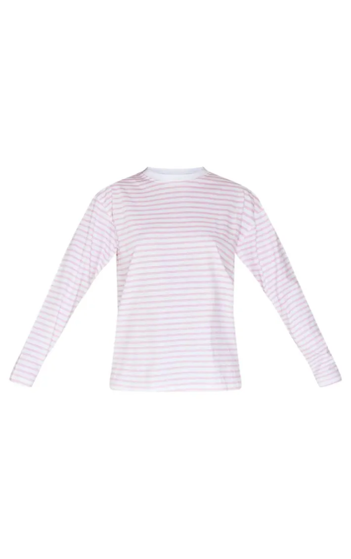 Baby Pink Stripey Oversized T Shirt