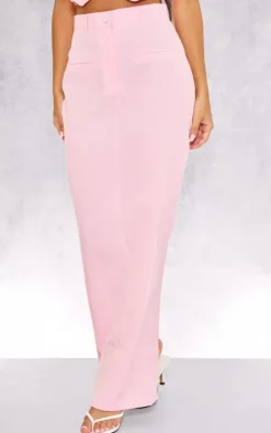 Baby Pink Tailored Seam Detail Back Pocket Maxi Skirt