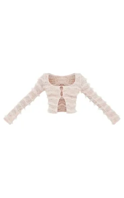 Baby Pink Textured Frill Square Neck Button Blouse