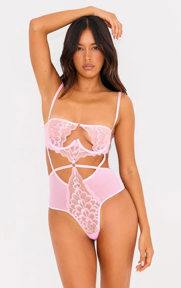 Baby Pink Underwired Cut Out Lace Body