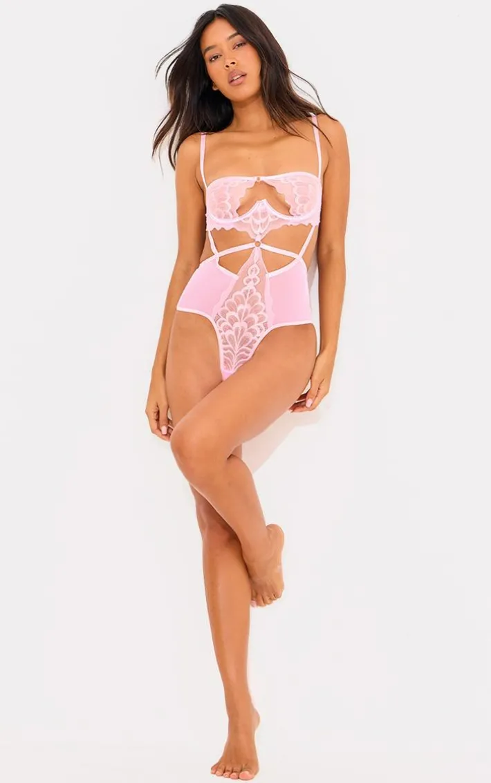 Baby Pink Underwired Cut Out Lace Body