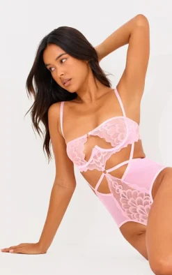 Baby Pink Underwired Cut Out Lace Body