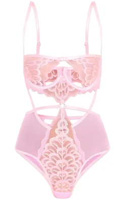 Baby Pink Underwired Cut Out Lace Body