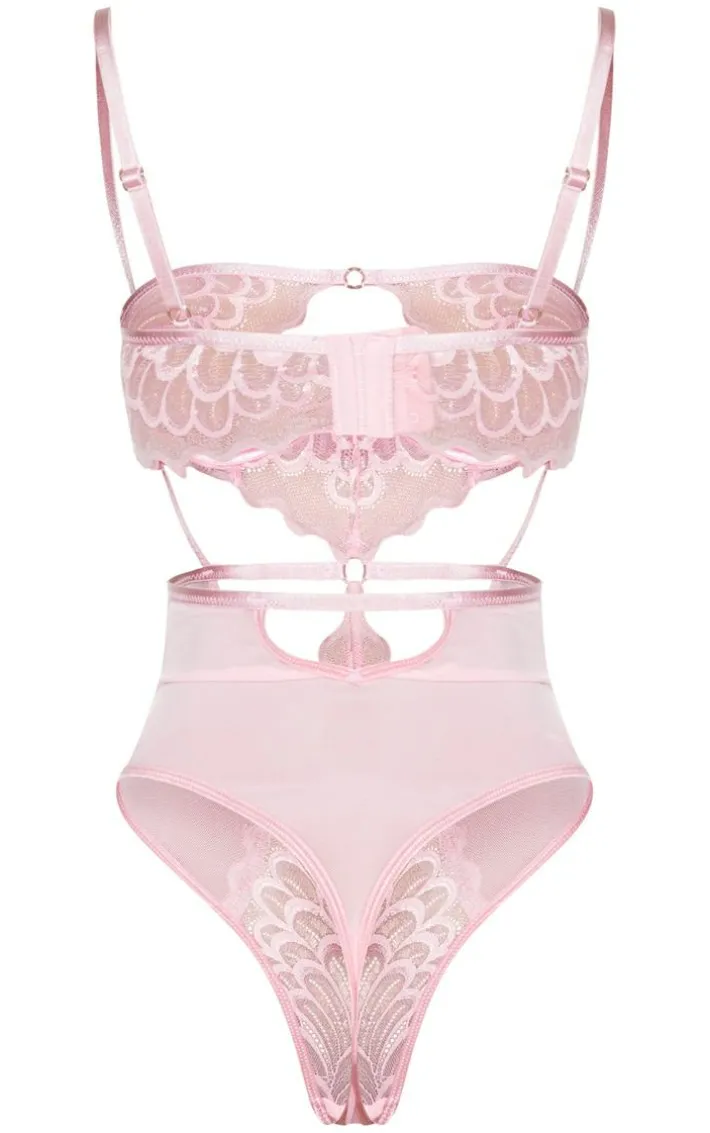 Baby Pink Underwired Cut Out Lace Body