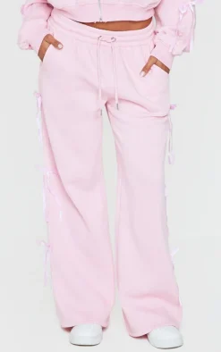 Baby Pink Velvet Bow Wide Leg Sweatpants