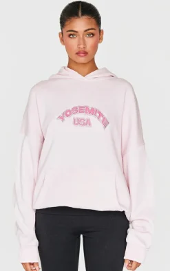 Baby Pink Yosemite Printed Oversized Hoodie