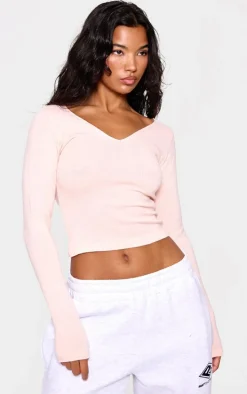Ballet Pink Fine Knit Basic V Neck Sweater
