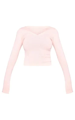 Ballet Pink Fine Knit Basic V Neck Sweater