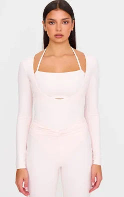 Ballet Pink Sculpt Tie Detail Long Sleeve Bodysuit