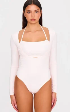 Ballet Pink Sculpt Tie Detail Long Sleeve Bodysuit