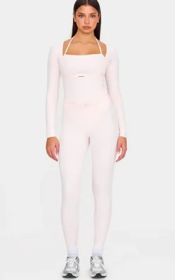 Ballet Pink Sculpt Tie Detail Long Sleeve Bodysuit