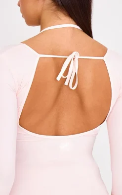Ballet Pink Sculpt Tie Detail Long Sleeve Bodysuit