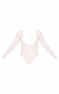 Ballet Pink Sculpt Tie Detail Long Sleeve Bodysuit