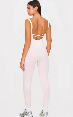 Ballet Pink Seamless Cross Back Long Gym Unitard