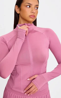 Ballet Pink Stretch Active Zip Up Pocket Detail Sports Jacket