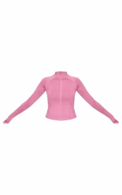 Ballet Pink Stretch Active Zip Up Pocket Detail Sports Jacket