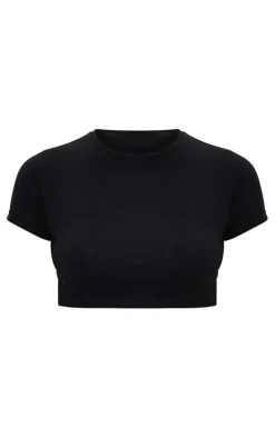 Basic Black & White Cotton Blend Roll Sleeve Crop T Shirt 2 Pack