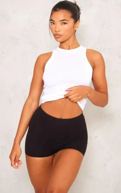 Basic Black Cotton Blend High Waist Hot Pants