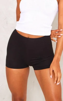 Basic Black Cotton Blend High Waist Hot Pants