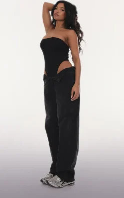 Basic Black Cotton Blend Bandeau Bodysuit