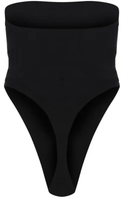 Basic Black Cotton Blend Bandeau Bodysuit