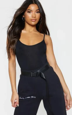 Basic Black Cotton Blend Scoop Neck Bodysuit