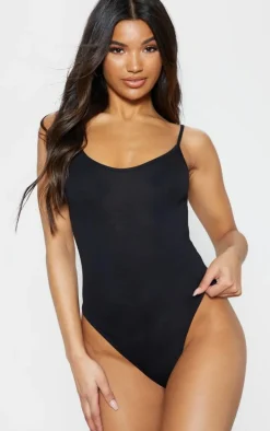 Basic Black Cotton Blend Scoop Neck Bodysuit
