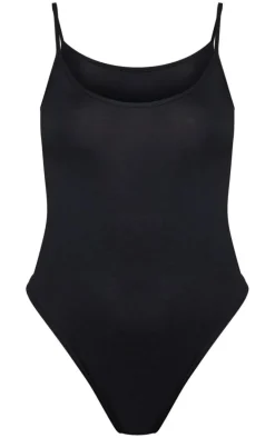 Basic Black Cotton Blend Scoop Neck Bodysuit