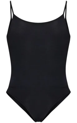 Basic Black Cotton Blend Scoop Neck Bodysuit