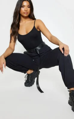 Basic Black Cotton Blend Scoop Neck Bodysuit