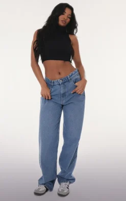 Basic Black Cotton Blend Roll Neck Sleeveless Crop Top