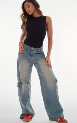 Basic Black Cotton Blend Thong Bodysuit