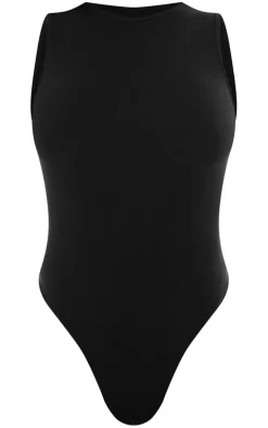Basic Black Cotton Blend Thong Bodysuit