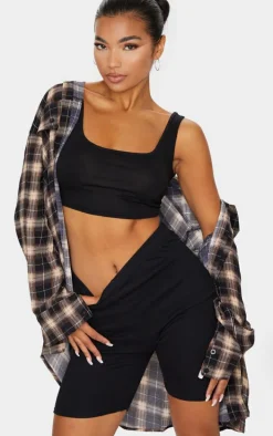 Basic Black Cotton Blend Scoop Neck Crop Top