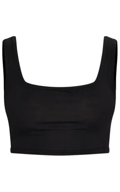 Basic Black Cotton Blend Scoop Neck Crop Top