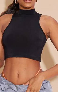 Basic Black Slinky High Neck Sleeveless Crop