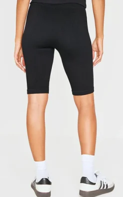 Basic Black Structured Snatched Rib Bike Shorts
